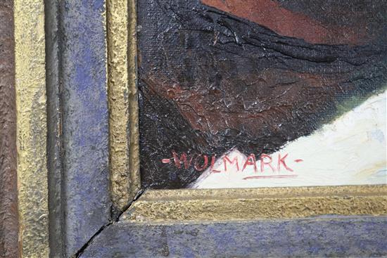 Alfred Wolmark, oil on canvas, still life of hollyhocks in a jug, signed, 50 x 60cm